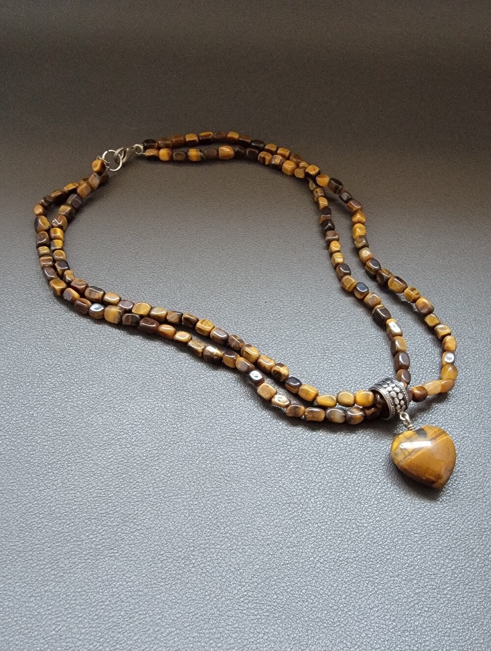 Jay King DTR 925 Sterling Silver Tiger Eye Heart Pendant Necklace Double Strand